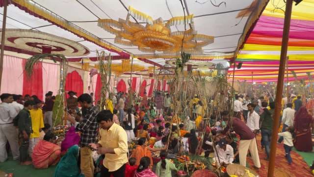 Colorful Indian Festival Celebration With Large Crowd and Decorations
