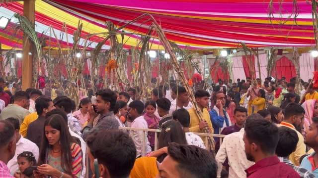 Colorful Indian Festival Gathering With Sugarcane Decorations