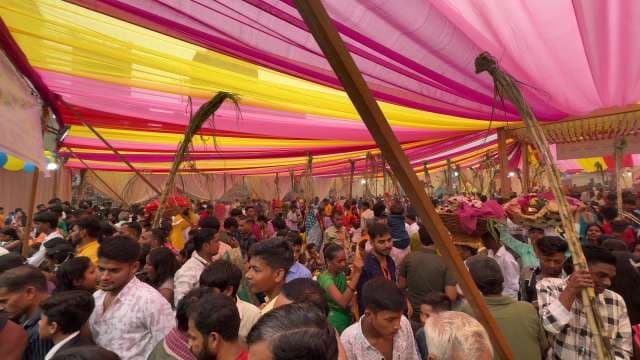 Colorful Chhath Puja Festival Gathering in India