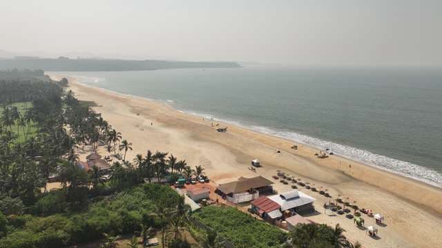 Aerial View of Serene Mobor Beach in Goa, India