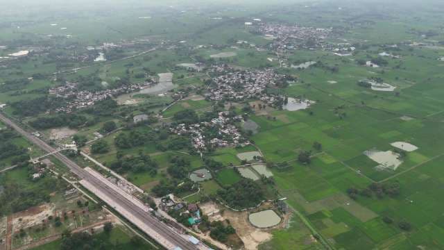 Aerial View of Rural Villages and Agricultural Landscape