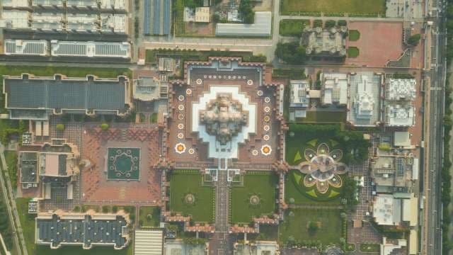 Aerial View Drone Footage of Akshardham Temple