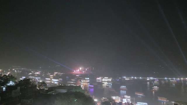 Night River Festival Lights Illuminate Waterfront Cityscape