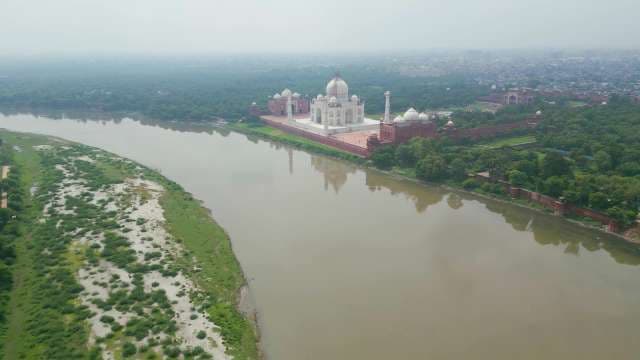 Taj Mahal Aerial View: India's Iconic White Marble Monument