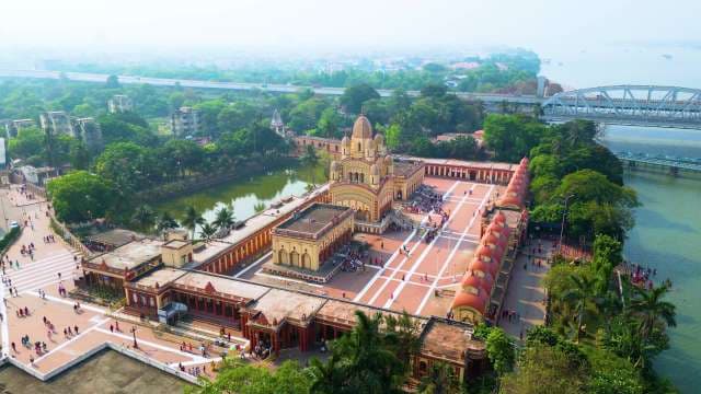 Kali Temple Aerial View: Sacred Hindu Temple Along River