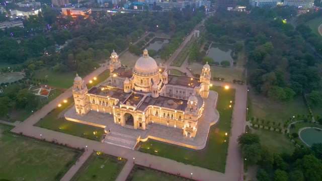 Stunning Aerial View of the Illuminated Victoria Memorial in Kolkata