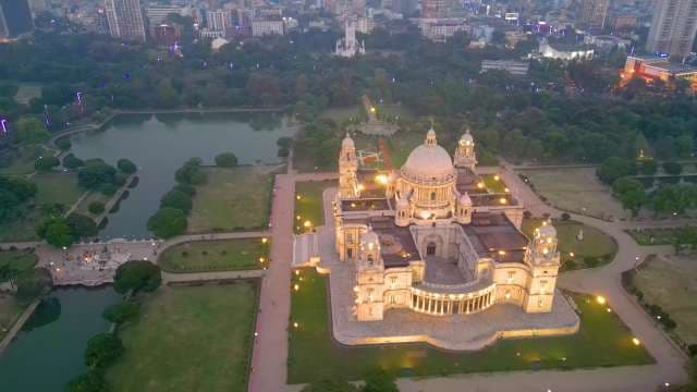 Majestic Aerial View of Victoria Memorial at Dusk in Kolkata