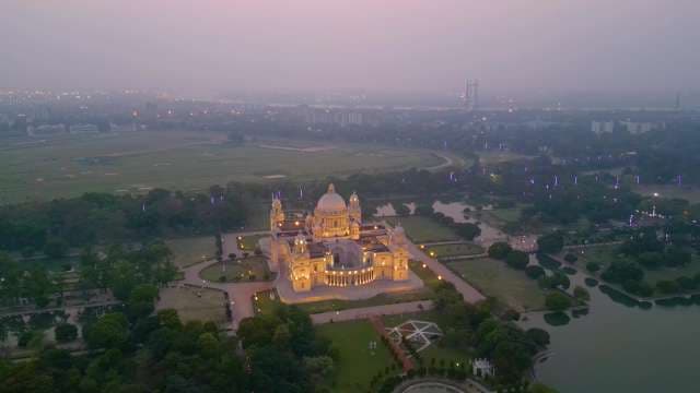 Stunning Aerial View of Victoria Memorial in Kolkata at Night