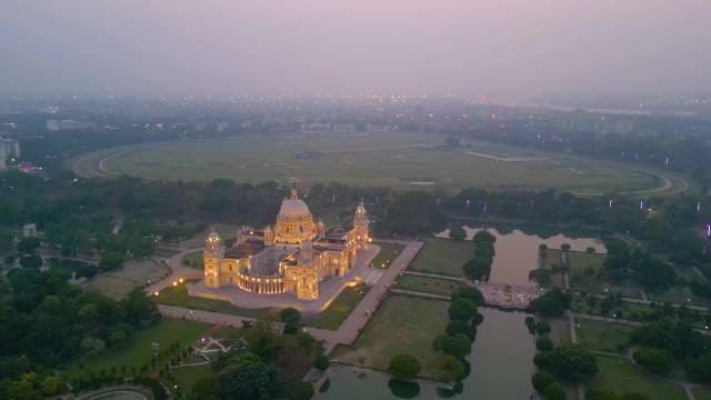 Stunning Aerial View of Victoria Memorial at Twilight in Kolkata