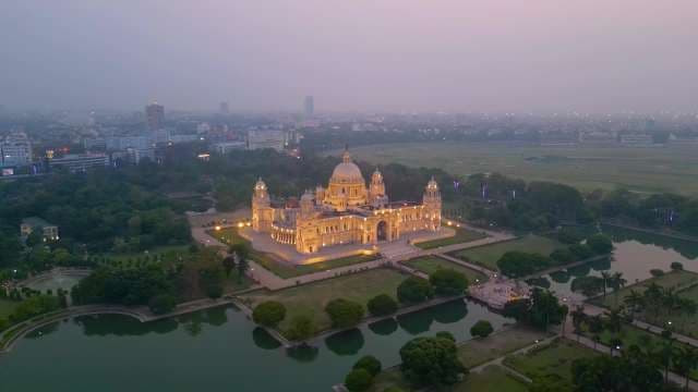 Majestic Aerial View of Victoria Memorial in Kolkata at Sunset