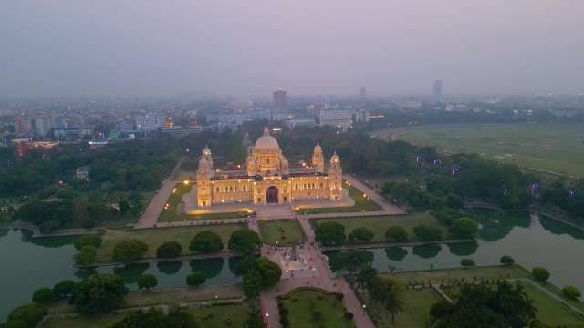 Stunning Aerial View of Victoria Memorial at Night in Kolkata India