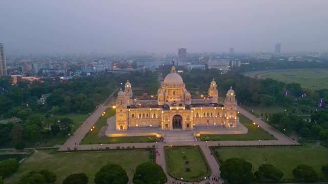 Stunning Aerial View of Victoria Memorial at Night in Kolkata India