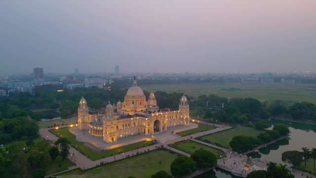 Stunning Aerial View of Victoria Memorial in Kolkata at Dusk