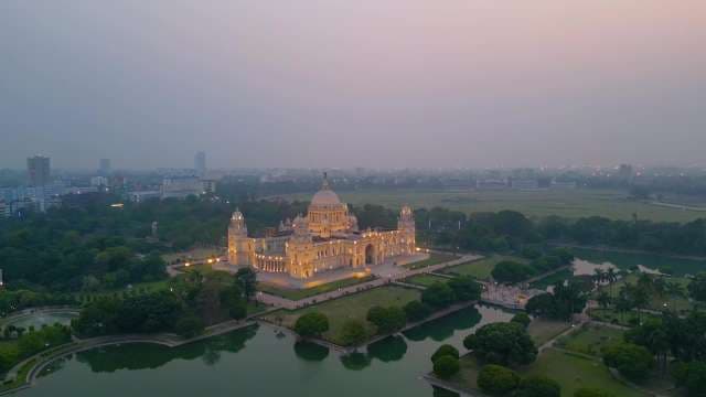 Aerial Twilight View of the Victoria Memorial in Kolkata India
