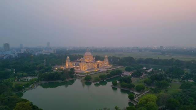 Stunning Aerial View of Victoria Memorial at Twilight in Kolkata