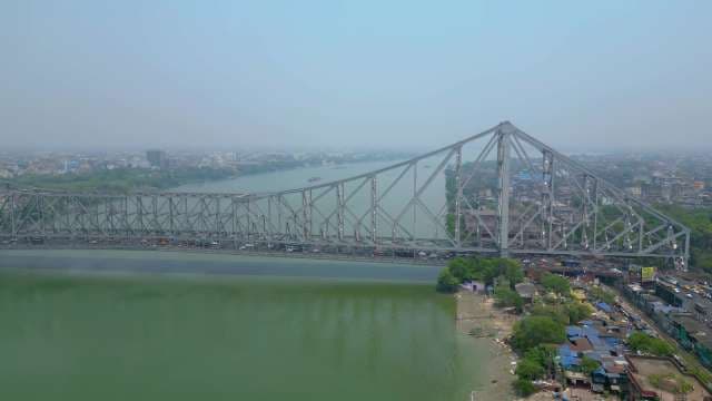 Aerial View of the Iconic Howrah Bridge Over Hooghly River, Kolkata