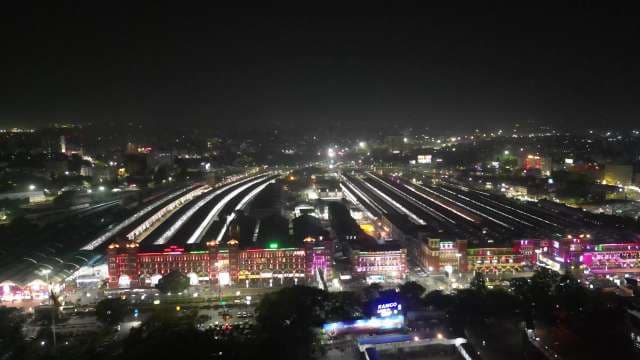 Stunning Night View of Howrah Junction Railway Station in Kolkata