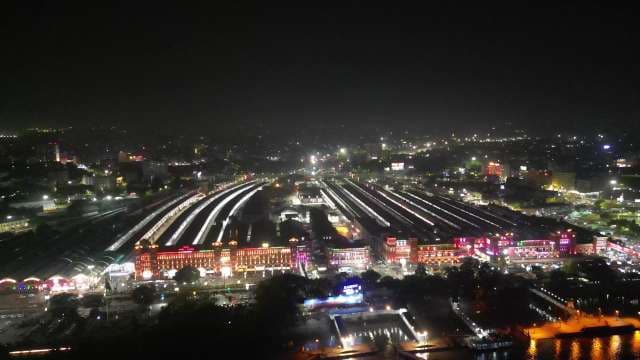 Stunning Aerial Night View of Howrah Junction Railway Station in Kolkata