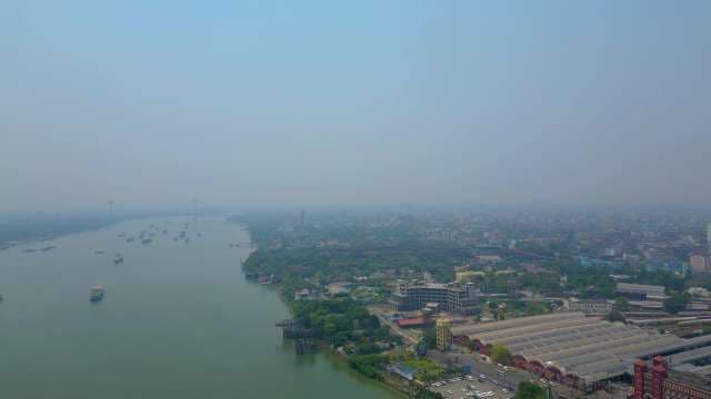 Aerial View of the Hooghly River and Howrah Junction in Kolkata