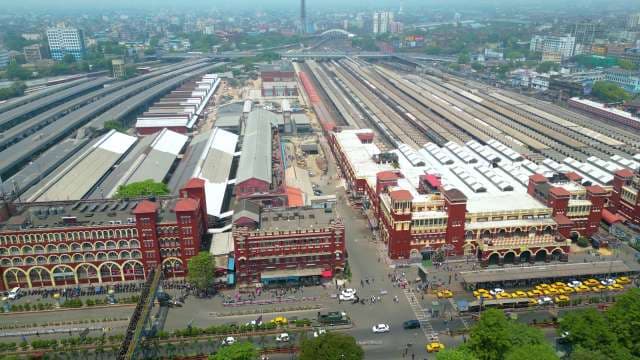 Aerial View of Iconic Howrah Junction Railway Station in Kolkata India