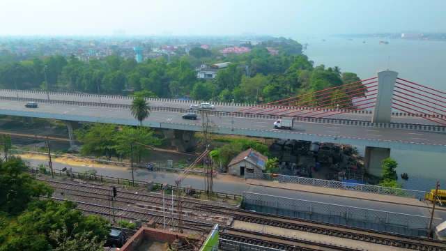 Scenic Aerial View of Vidyasagar Setu Bridge Over Hooghly River