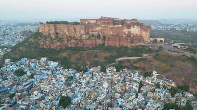 Aerial View of Majestic Mehrangarh Fort and Jodhpur Blue City