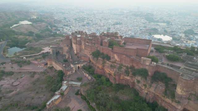 Majestic Aerial View of Mehrangarh Fort Overlooking the Blue City