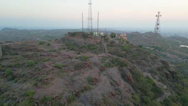 Aerial View of Communication Towers on Rocky Hill in Jodhpur