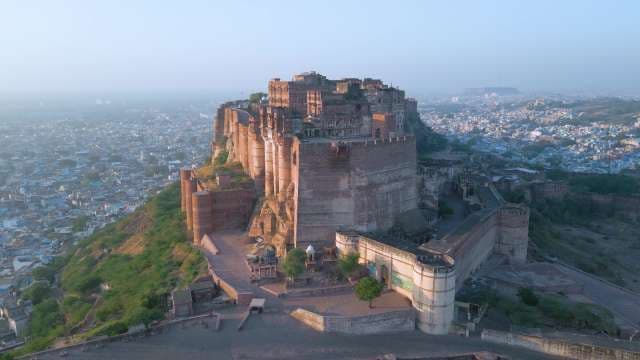 Majestic Aerial View of Mehrangarh Fort in Jodhpur Blue City