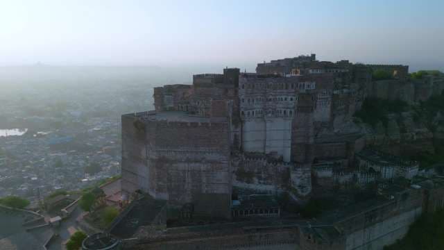 Majestic Aerial View of Mehrangarh Fort Overlooking Misty Jodhpur City