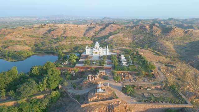 Majestic Aerial View of Jaswant Thada White Marble Cenotaph in Jodhpur