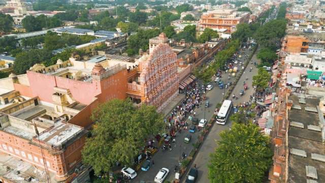 Stunning Aerial View of the Iconic Hawa Mahal in Jaipur