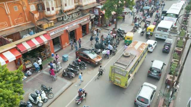 Busy Street Market and Traffic in the Pink City of Jaipur