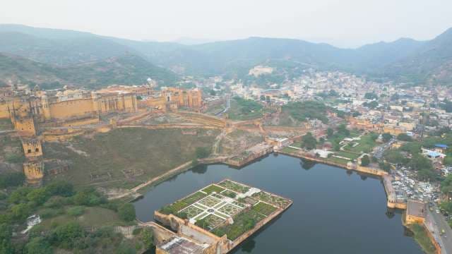 Stunning Aerial View of Amer Fort and Maota Lake in Jaipur