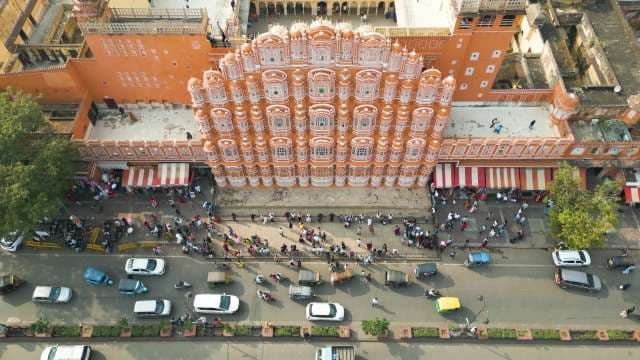 Stunning Aerial View of the Iconic Hawa Mahal Palace in Jaipur
