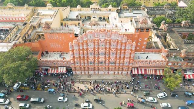 Aerial View of the Majestic Hawa Mahal Palace in Jaipur India
