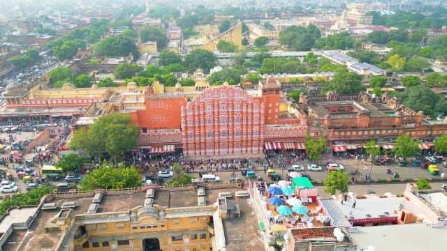 Stunning Aerial View of Hawa Mahal and Jaipur Pink City