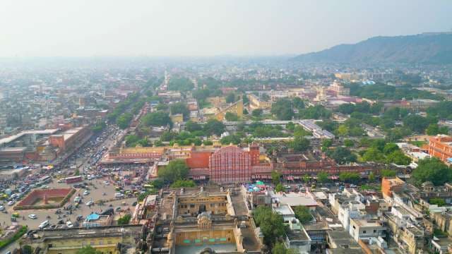 Aerial View of the Iconic Hawa Mahal in Jaipur's Pink City