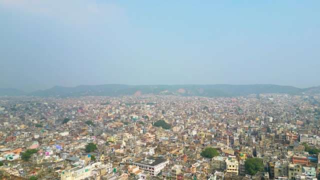 Stunning High Angle Aerial View of Jaipur City in India