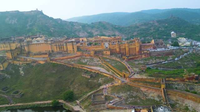 Majestic Aerial View of the Historic Amber Fort in Jaipur India