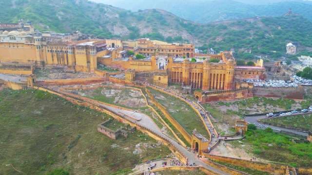 Majestic Aerial View of the Historic Amer Fort in Jaipur Rajasthan