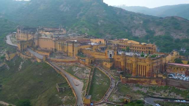 Majestic Aerial View of the Historic Amber Fort in Jaipur India