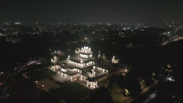 Stunning Nighttime Drone View of Albert Hall Museum in Jaipur India