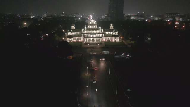 Stunning Aerial Night View of Illuminated Albert Hall Museum in Jaipur