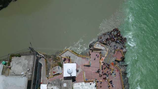 Aerial View of Devprayag Sangam: The Holy Confluence of Two Rivers