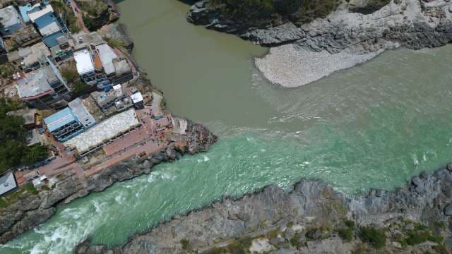 Aerial View of Devprayag Confluence of Alaknanda and Bhagirathi Rivers