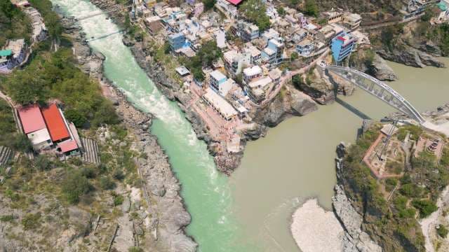 Aerial View of Devprayag: Where Two Rivers Merge to Form Ganges