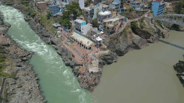 Sacred Confluence of Alaknanda and Bhagirathi Rivers at Devprayag, India
