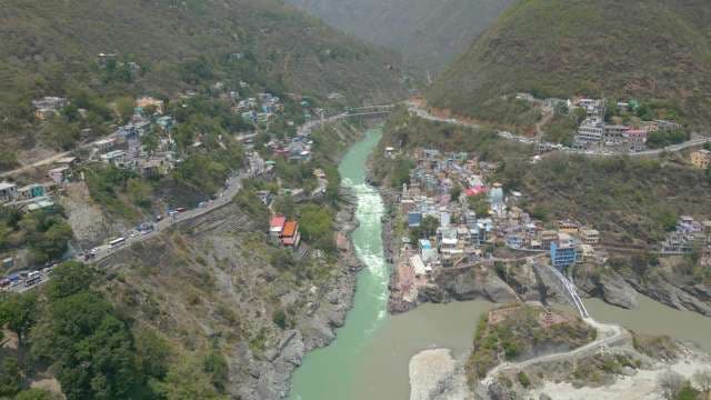 Scenic Aerial View of Devprayag Confluence in Uttarakhand India