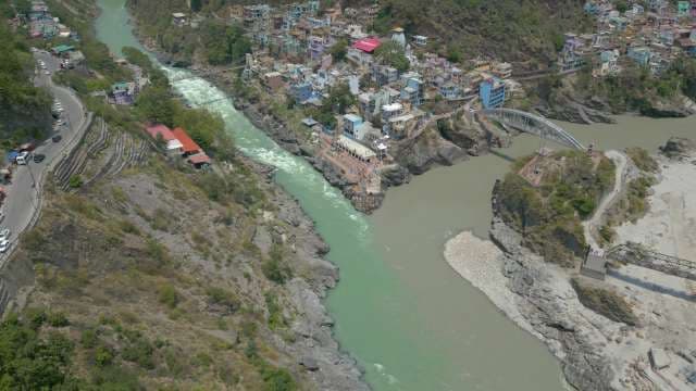 The Sacred Confluence of Alaknanda and Bhagirathi Rivers in Devprayag